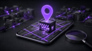 Negocio local destacado en un mapa desde un teléfono móvil