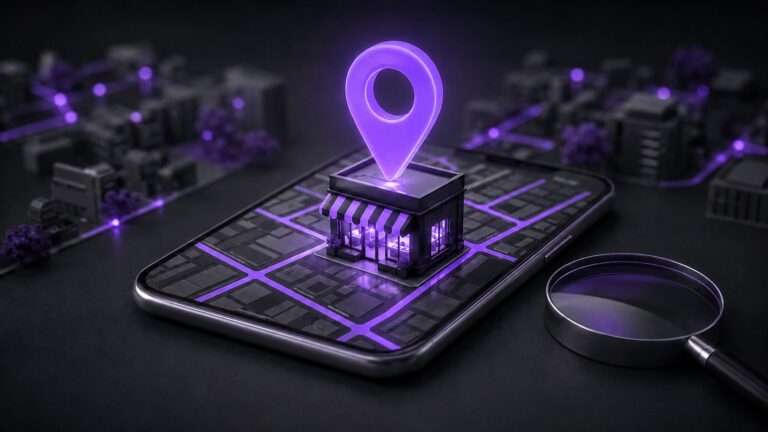 SEO local para pymes: cómo aparecer cuando te buscan cerca Negocio local destacado en un mapa desde un teléfono móvil