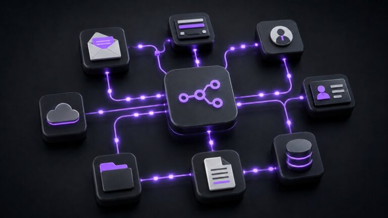 Flujo automatizado conectando formularios, correo, CRM y documentos