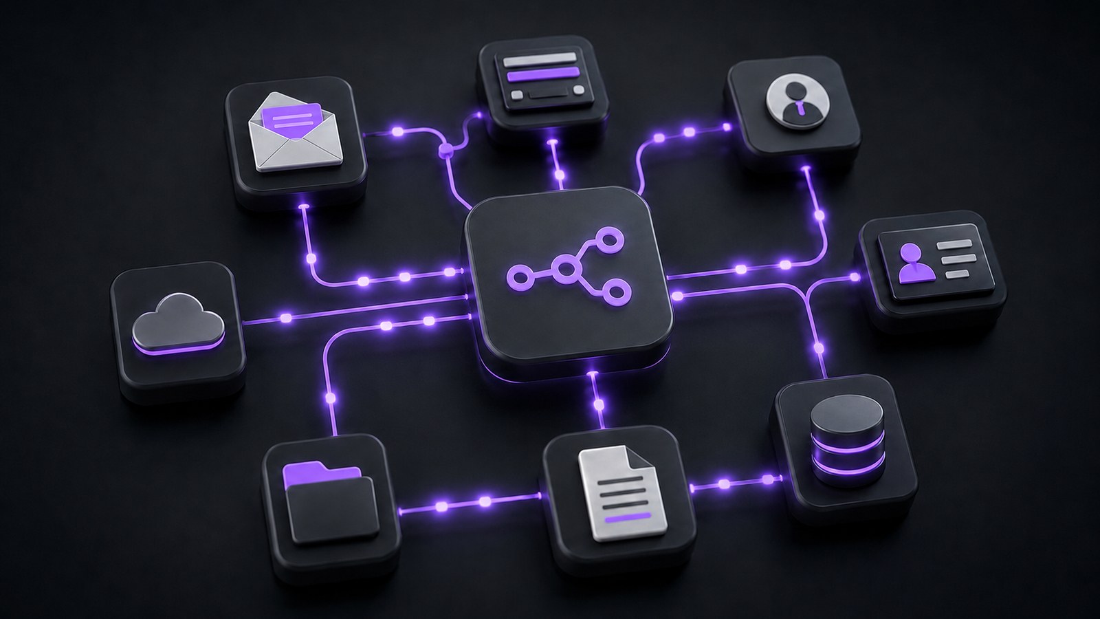 Flujo automatizado conectando formularios, correo, CRM y documentos