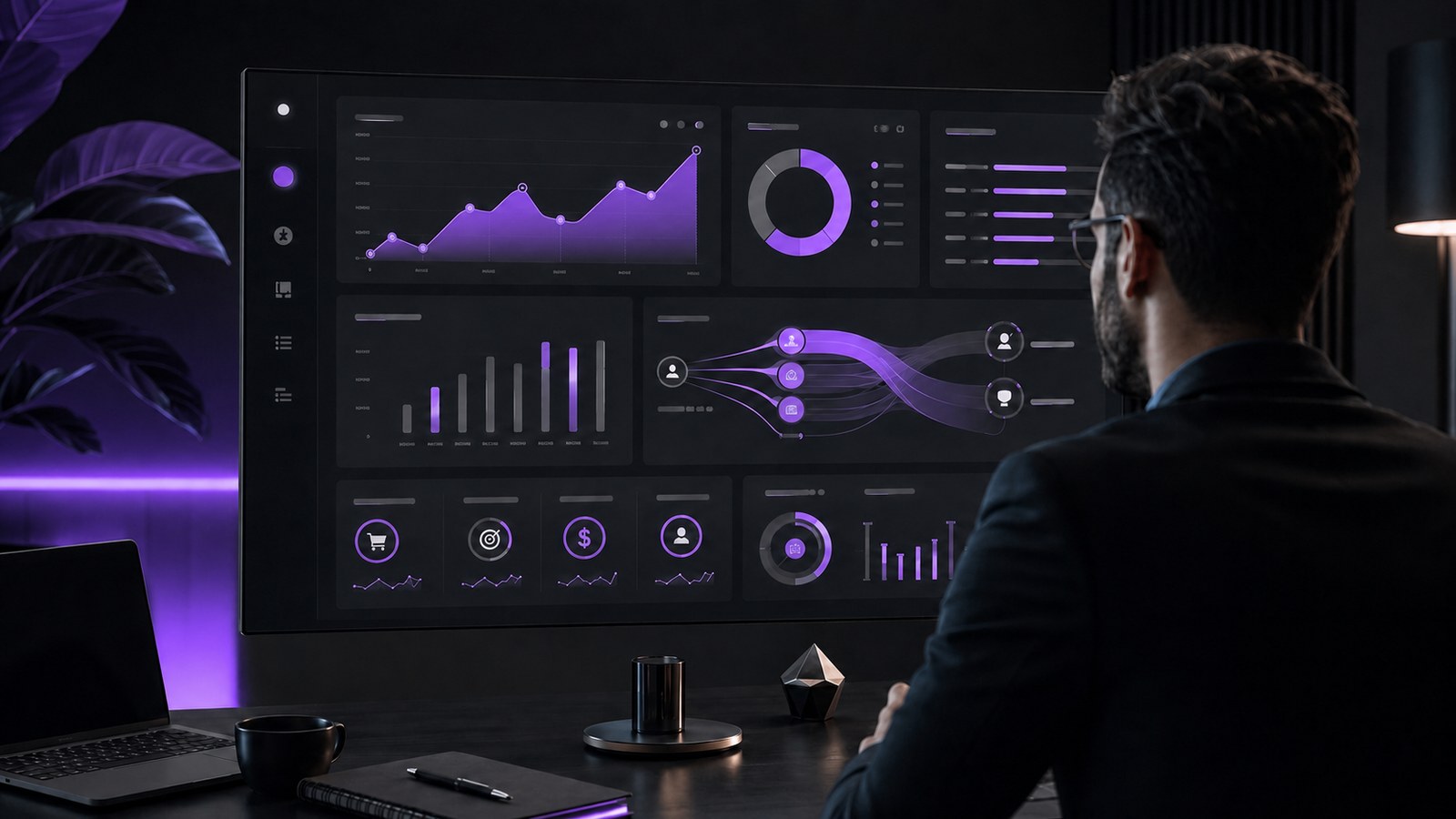Panel de analítica web con conversiones y recorridos de usuarios