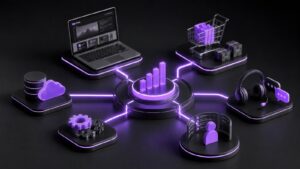 Ecosistema digital conectando web, tienda, CRM y atención al cliente